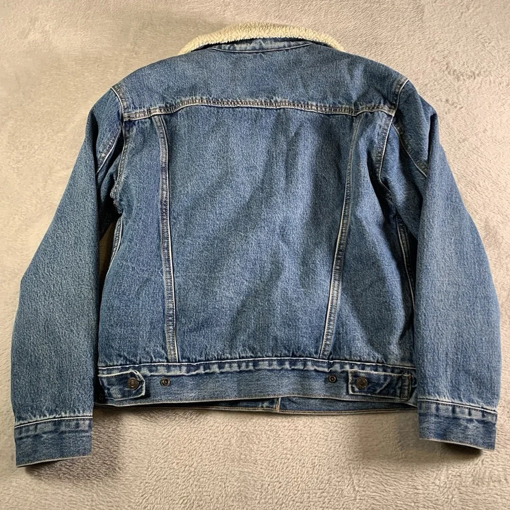 Levis‎ Denim Jacket Premium Mens Small Blue Denim Sherpa Lined Snap Button Big E